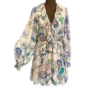 Super Natural Floral Print Bohemian Peasant style Prairie Dress Size S